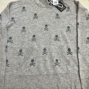 *New* Hooded Cashmere Gray Skull Pattern Sweater sparkly skulls